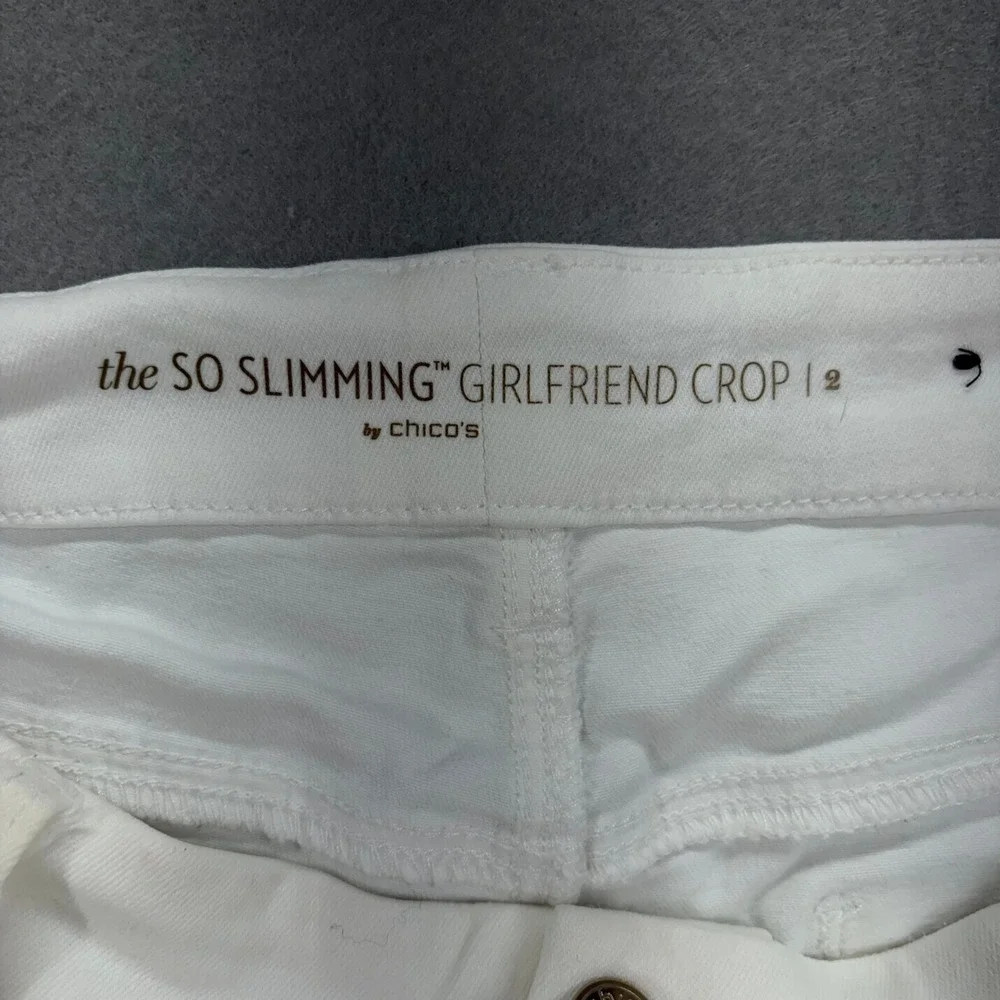 Chico's So Slimming Girlfriend Crop Jeans Womens 2 White Stretch Denim Pants